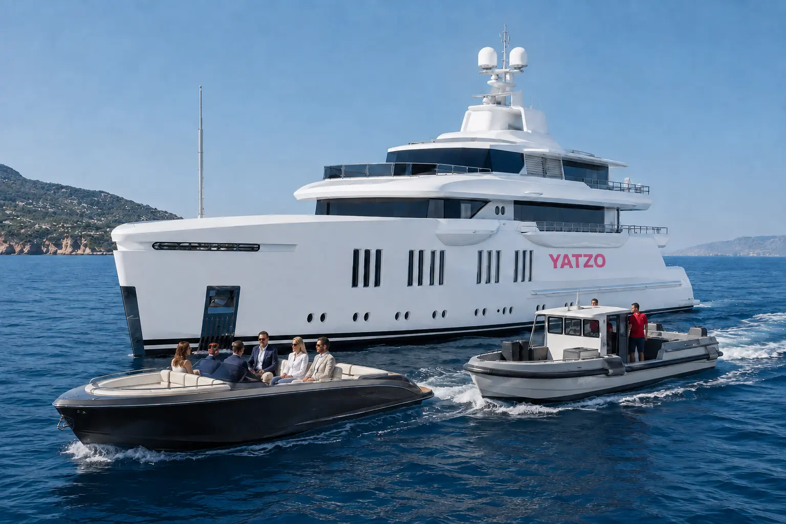 Guest and crew tenders approaching Yatzo